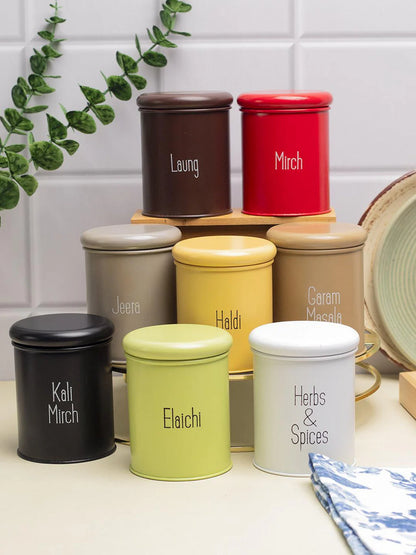 Colorful  Spice Jars Set of 8 | Airtight Masala Containers with Labels for Kitchen Storage